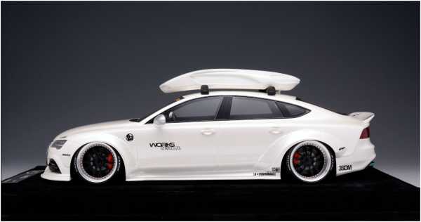 1:18 Audi A7 Liberty Walk LB Performance - AB Modelle -  Glanz Weiß auf Alcantara Vitrine